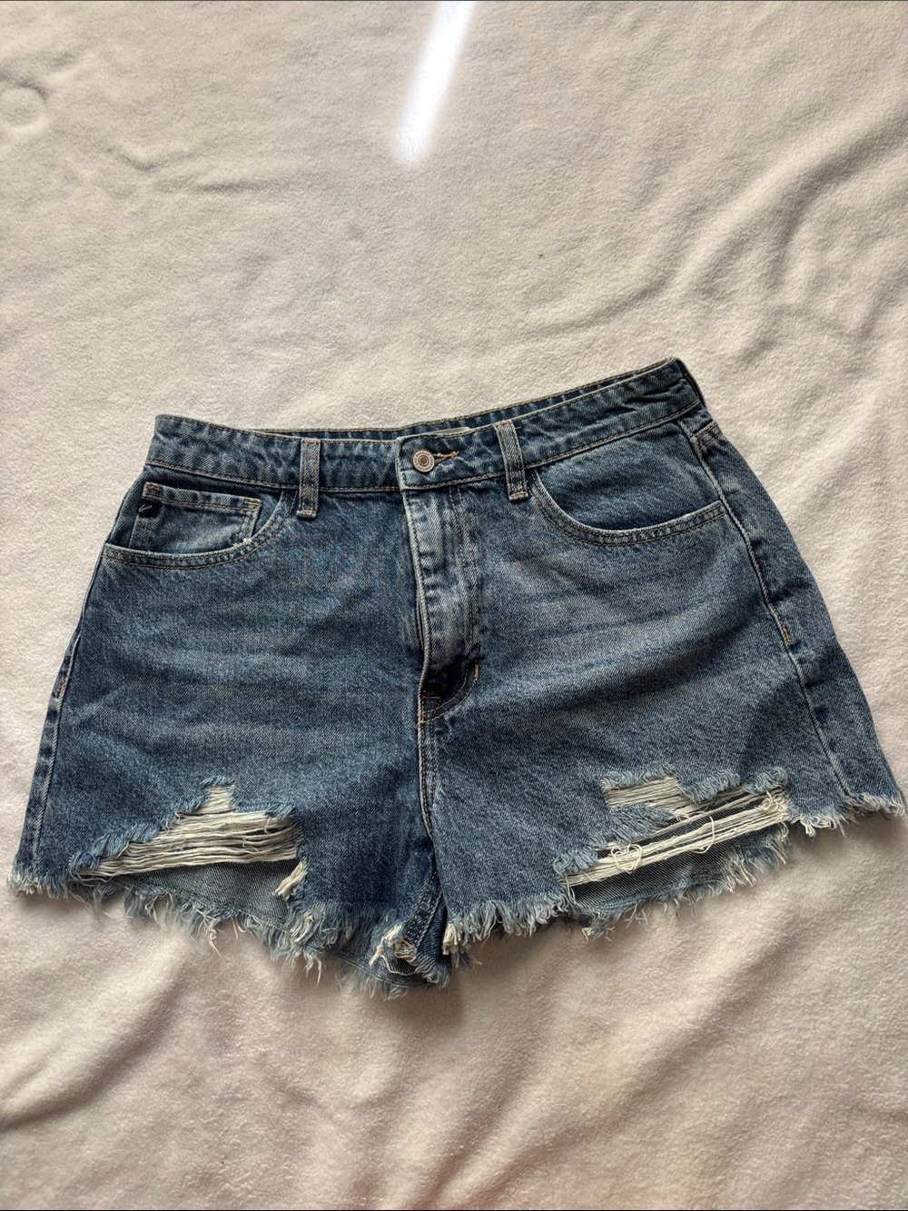 KanCan Distressed Light Blue High-Rise Jean Shorts